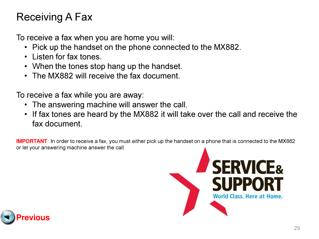 Canon mx882 manual Receiving A Fax, Previous 