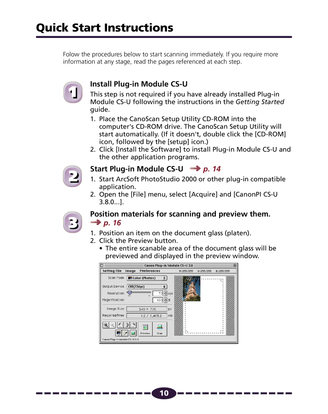 Canon N1220U, N656U, N650U manual Quick Start Instructions, Install Plug-in Module CS-U, Start Plug-in Module CS-U 