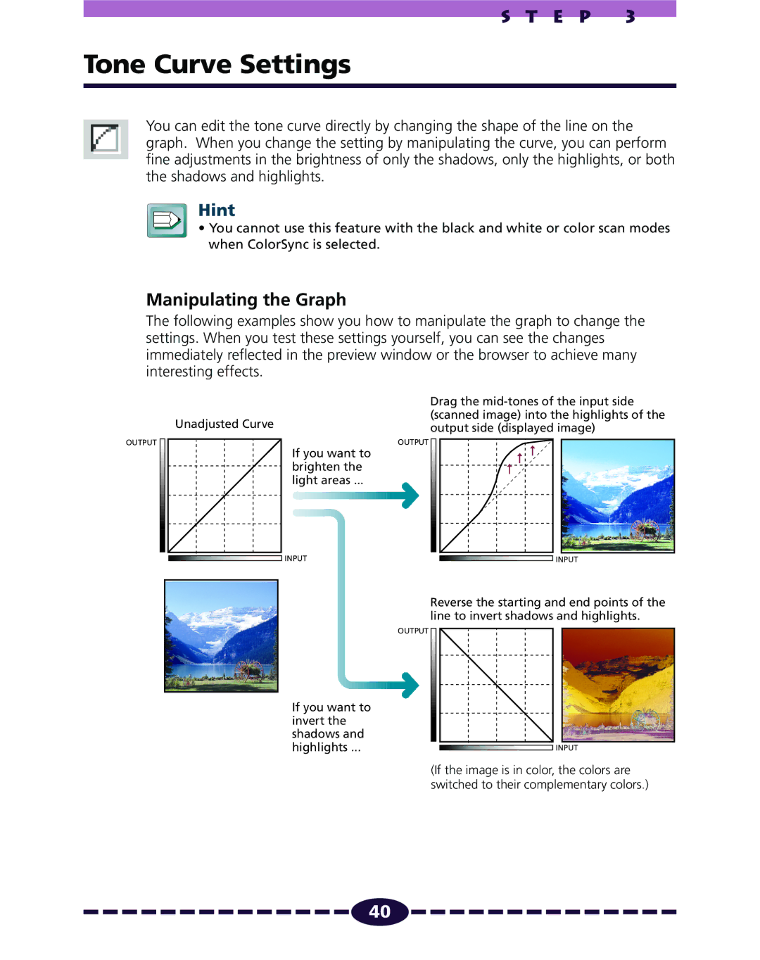 Canon N1220U, N656U, N650U manual Tone Curve Settings, Manipulating the Graph 