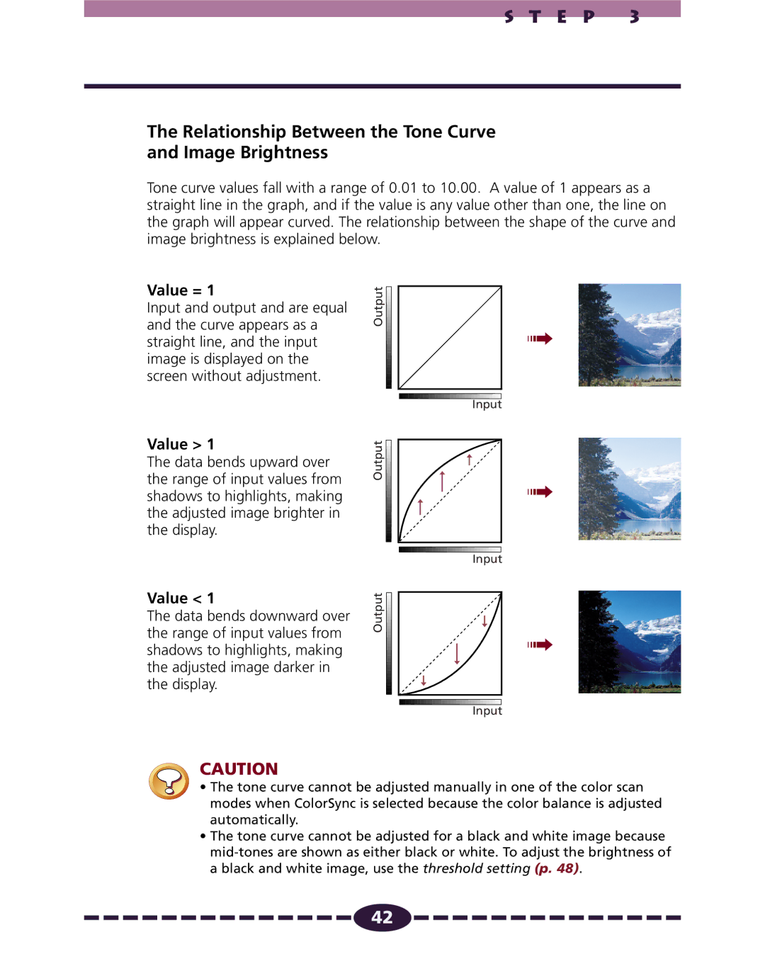 Canon N656U, N1220U, N650U manual Relationship Between the Tone Curve Image Brightness, Value = 