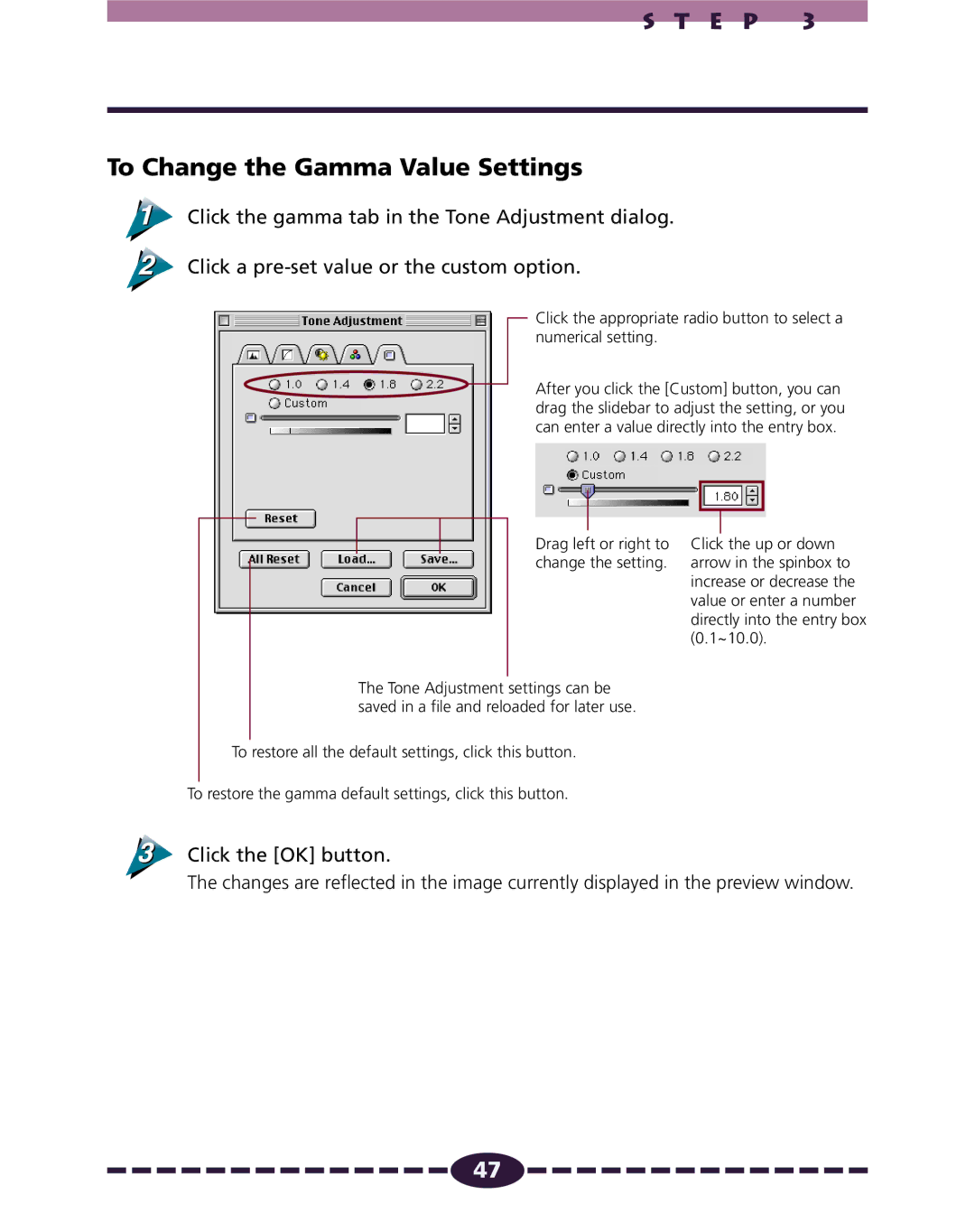 Canon N650U, N656U, N1220U manual To Change the Gamma Value Settings 