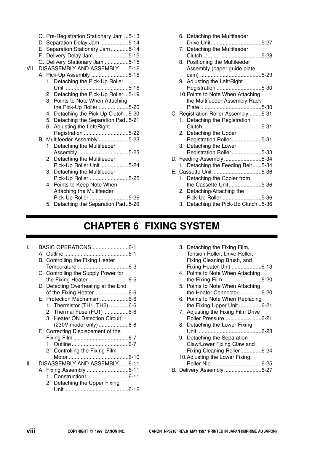 Canon NP6218, FY8-13EX-000 service manual Fixing System, viii 
