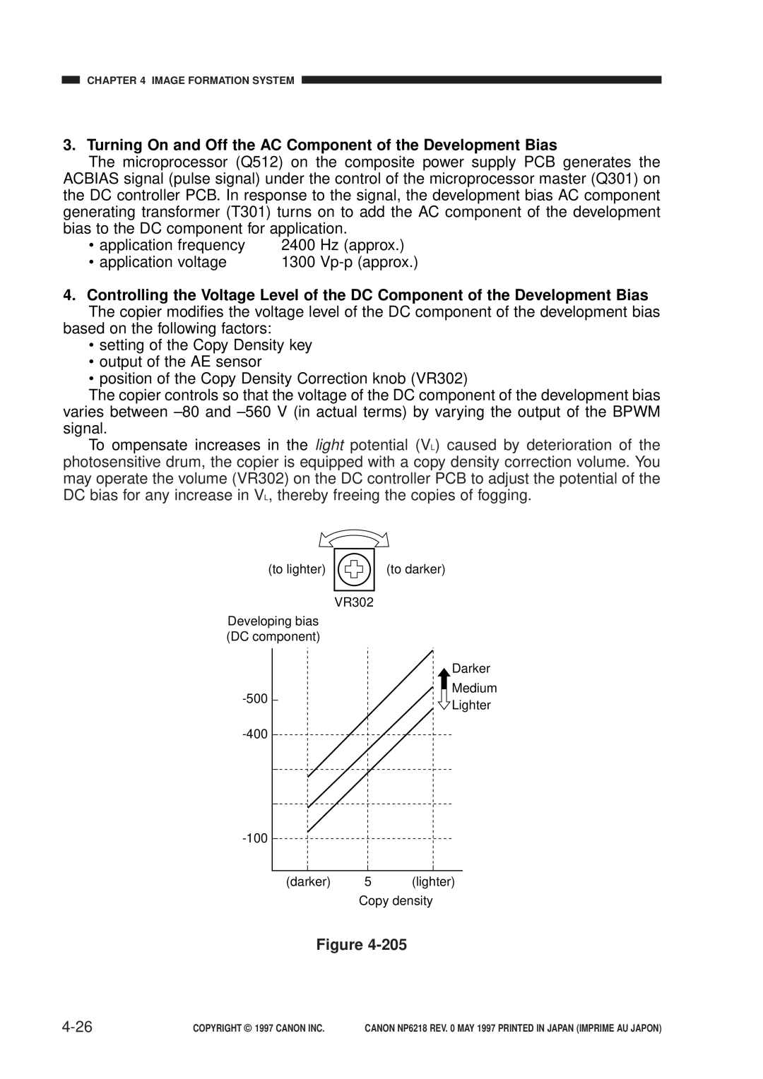 Canon NP6218, FY8-13EX-000 service manual Turning On and Off the AC Component of the Development Bias, 4-26 