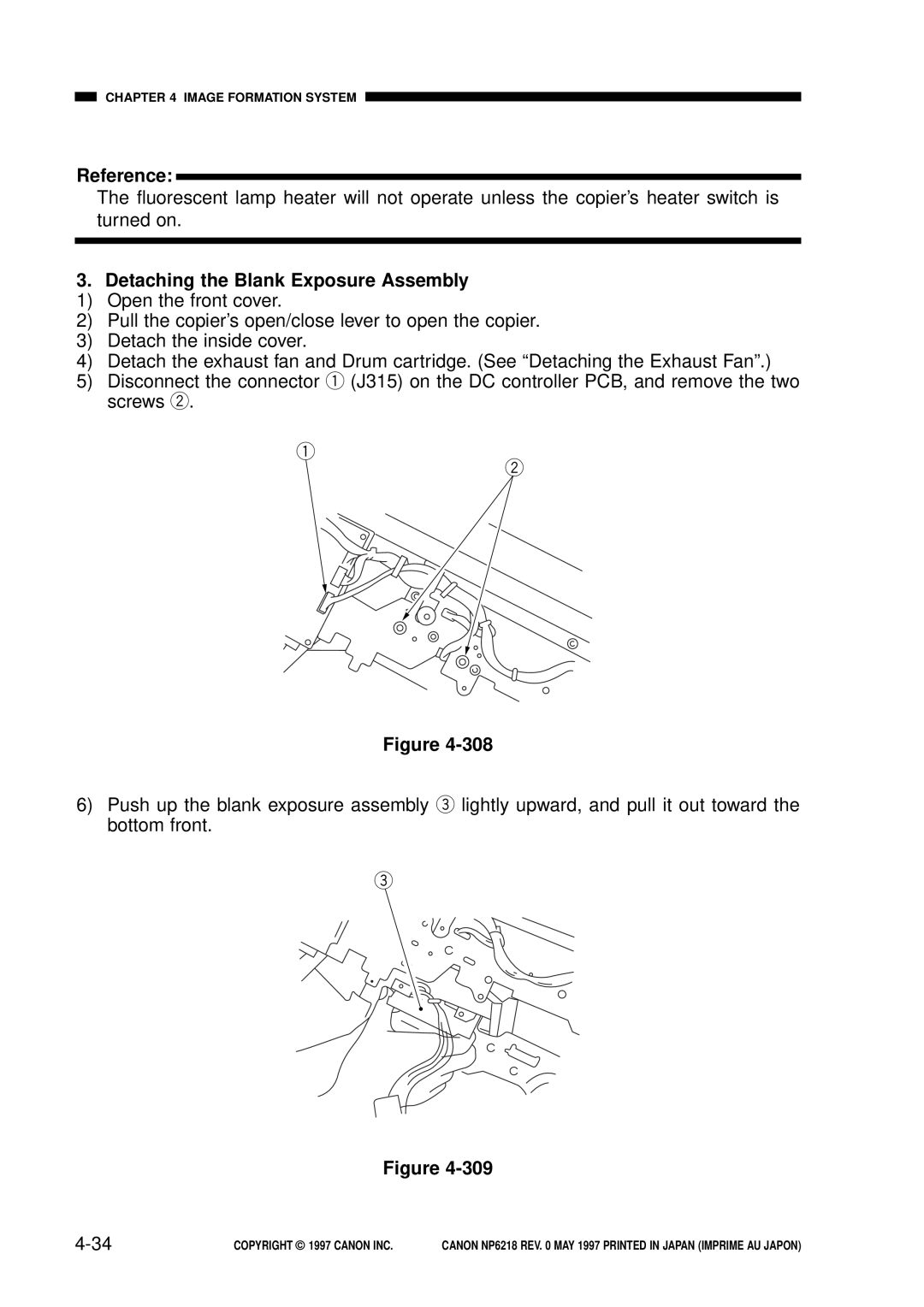 Canon NP6218, FY8-13EX-000 service manual Detaching the Blank Exposure Assembly, 4-34, Reference 