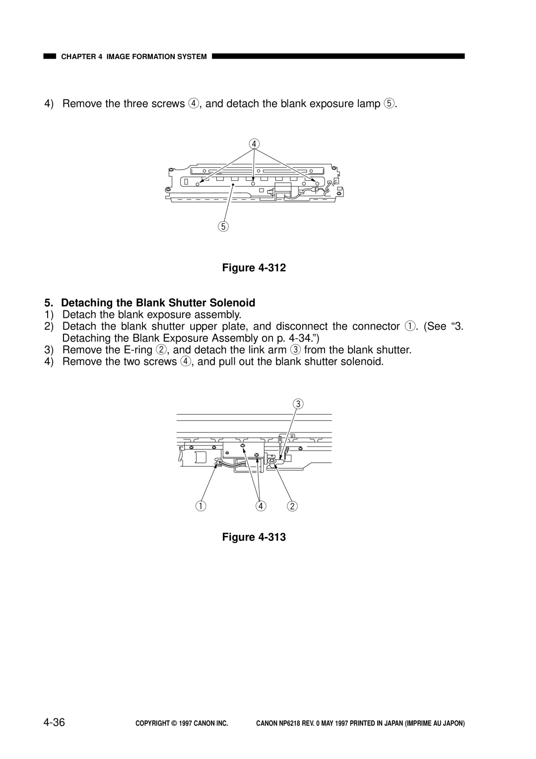 Canon NP6218, FY8-13EX-000 service manual Detaching the Blank Shutter Solenoid, 4-36 
