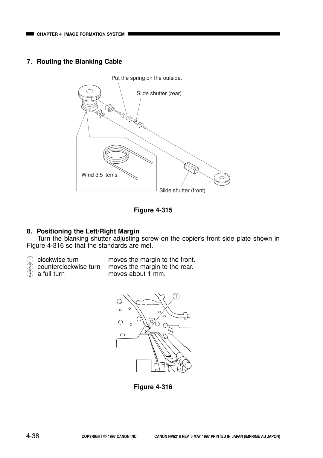Canon NP6218, FY8-13EX-000 service manual Routing the Blanking Cable, Positioning the Left/Right Margin, 4-38 