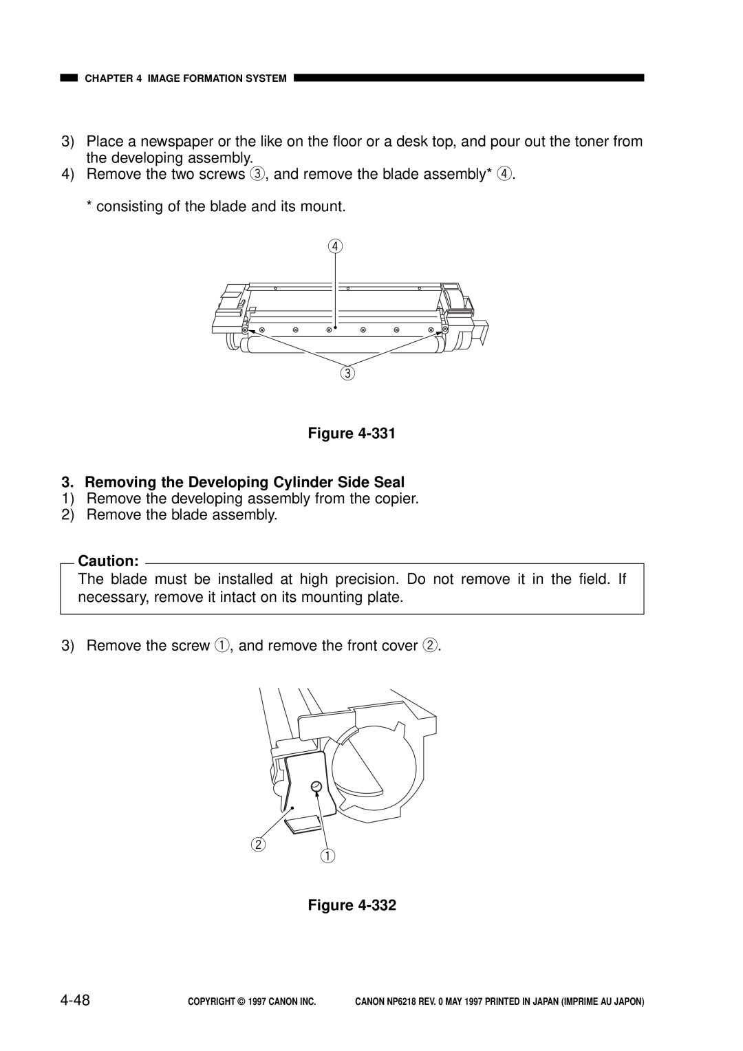Canon NP6218, FY8-13EX-000 service manual Removing the Developing Cylinder Side Seal, 4-48 