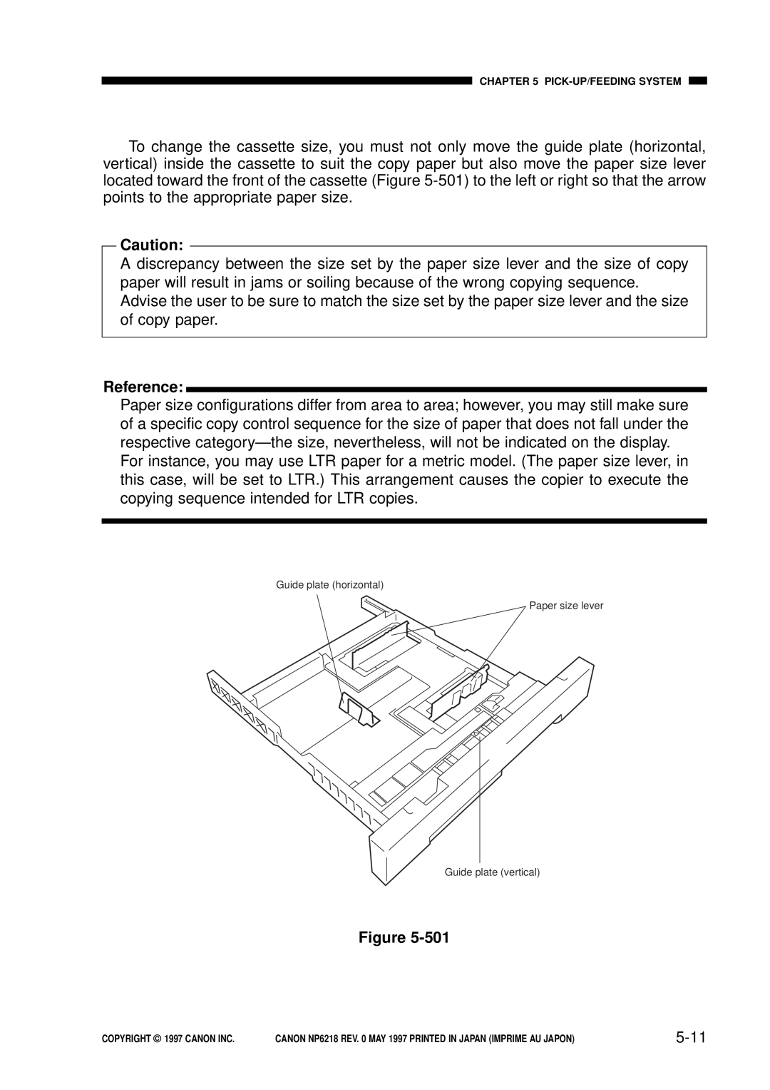 Canon NP6218, FY8-13EX-000 service manual 5-11, Reference, Guide plate horizontal Paper size lever Guide plate vertical 