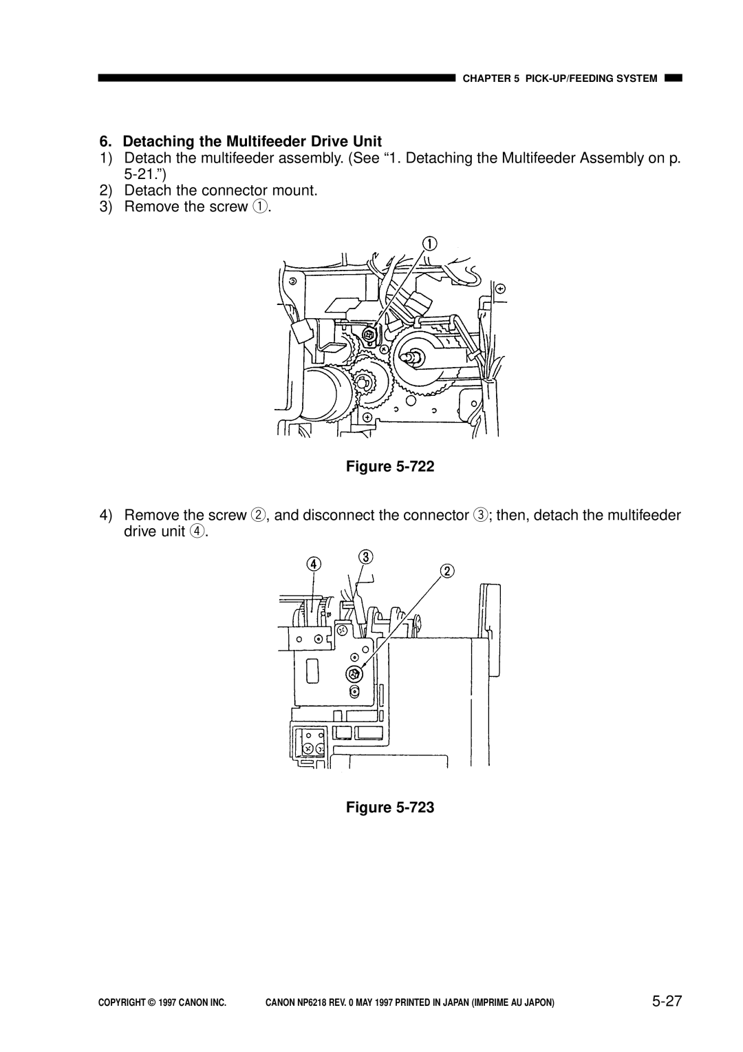 Canon NP6218, FY8-13EX-000 service manual Detaching the Multifeeder Drive Unit, 5-27 