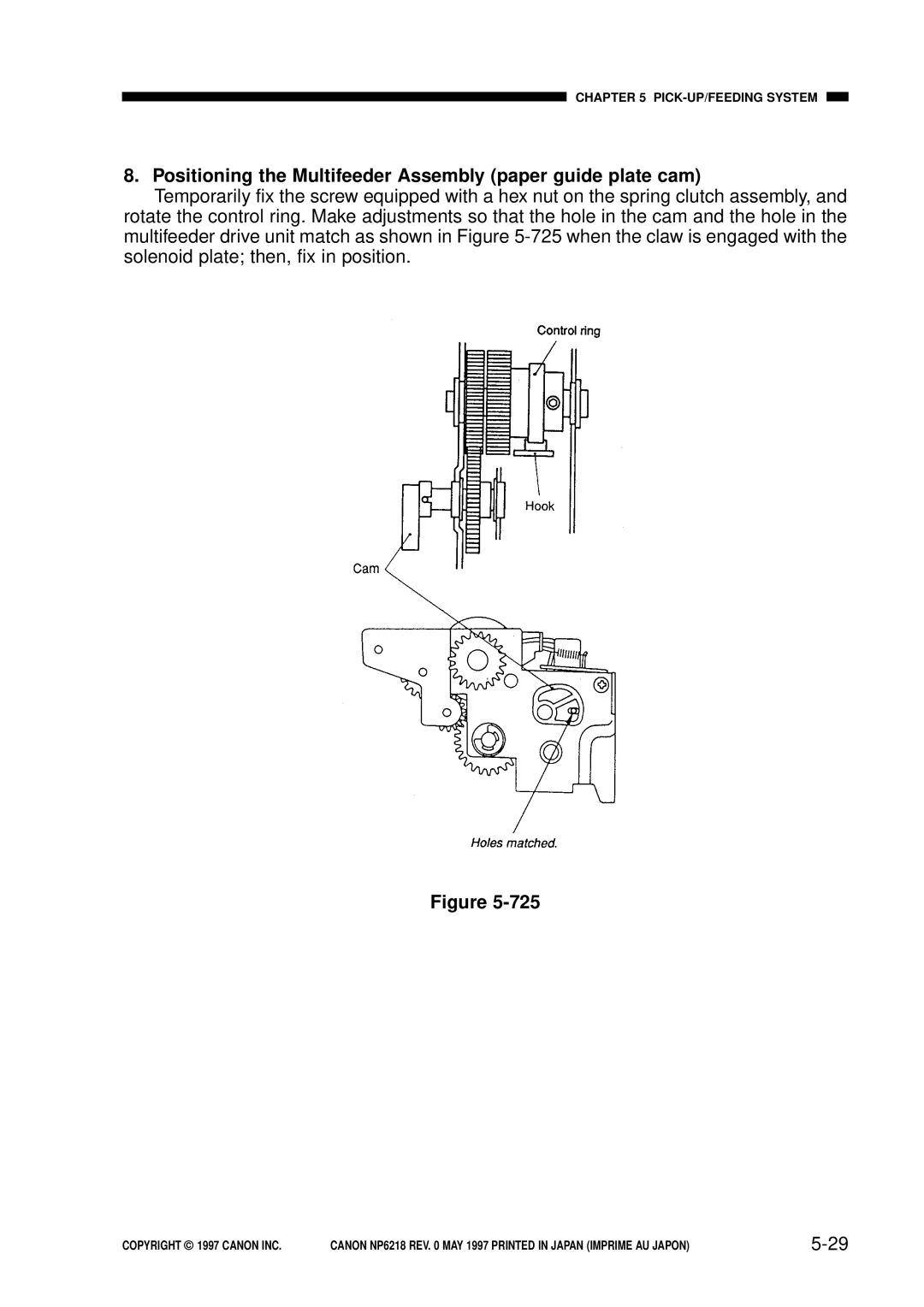 Canon NP6218, FY8-13EX-000 service manual Positioning the Multifeeder Assembly paper guide plate cam, 5-29 