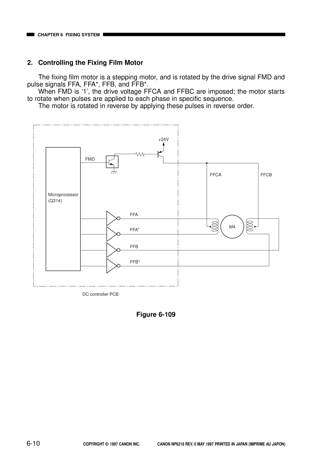 Canon NP6218, FY8-13EX-000 service manual Controlling the Fixing Film Motor, 6-10 