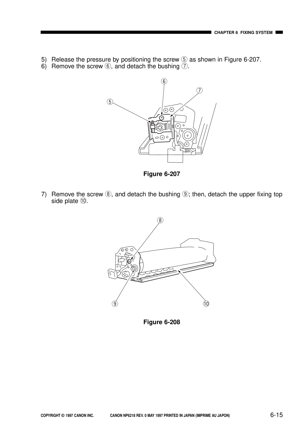 Canon FY8-13EX-000, NP6218 service manual y u t, i o!0, 6-15, Fixing System, COPYRIGHT 1997 CANON INC 