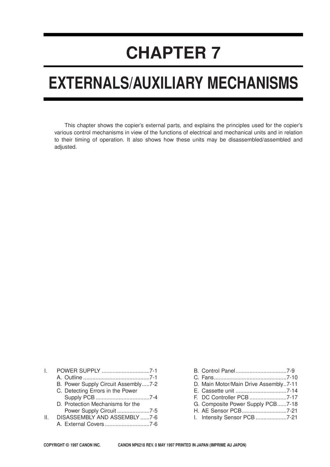 Canon FY8-13EX-000, NP6218 service manual Chapter, Externals/Auxiliary Mechanisms 