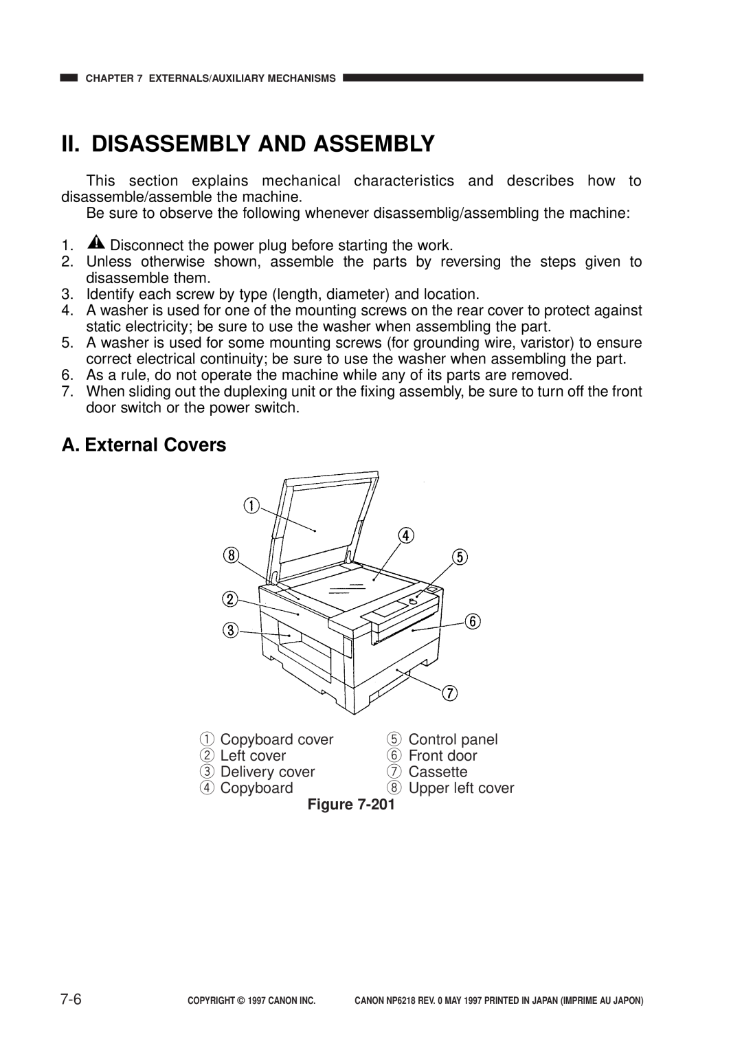 Canon FY8-13EX-000, NP6218 service manual A. External Covers, Ii. Disassembly And Assembly 
