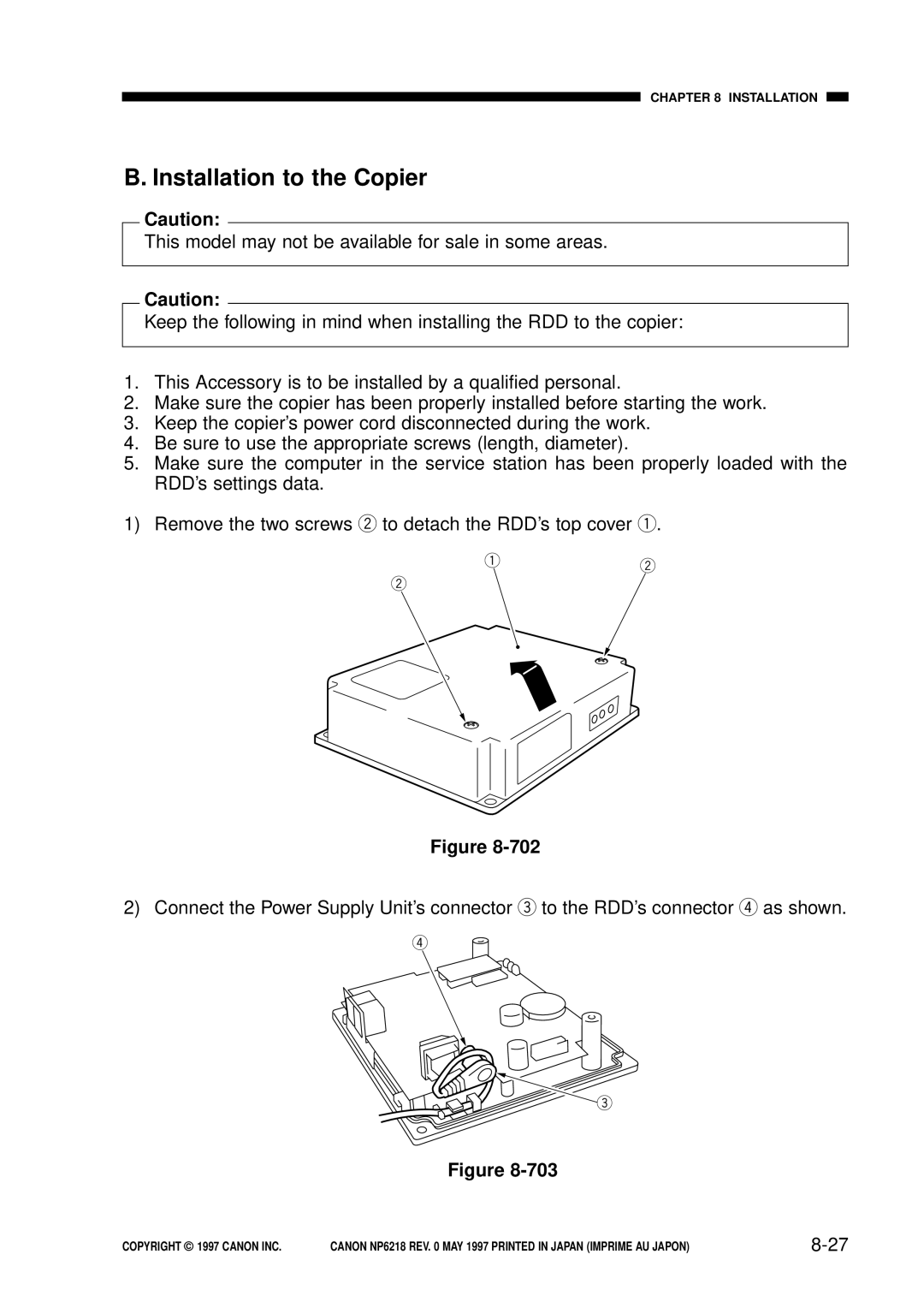 Canon FY8-13EX-000, NP6218 service manual B. Installation to the Copier, 8-27 
