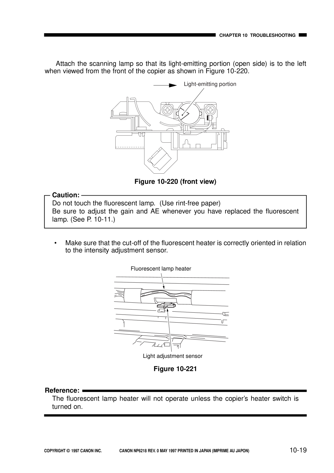 Canon FY8-13EX-000, NP6218 service manual 220 front view, 10-19, Reference 