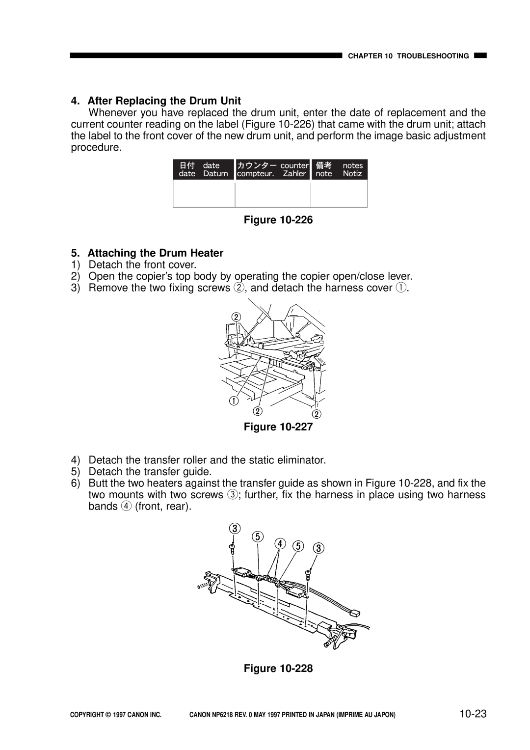 Canon FY8-13EX-000, NP6218 service manual After Replacing the Drum Unit, Attaching the Drum Heater, 10-23 