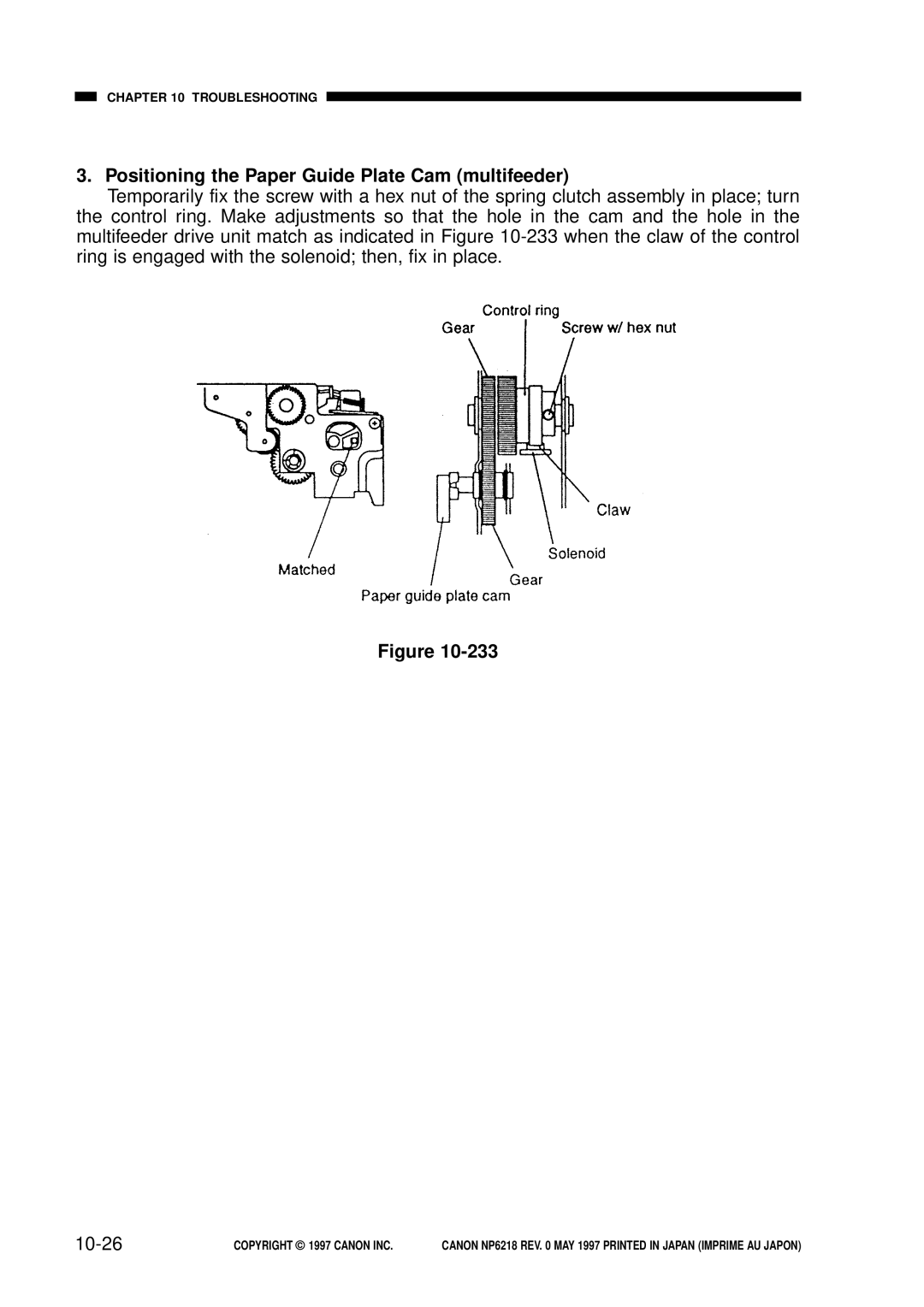 Canon NP6218, FY8-13EX-000 service manual Positioning the Paper Guide Plate Cam multifeeder, 10-26 