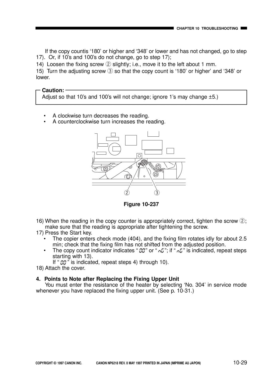 Canon FY8-13EX-000, NP6218 service manual Points to Note after Replacing the Fixing Upper Unit, 10-29 