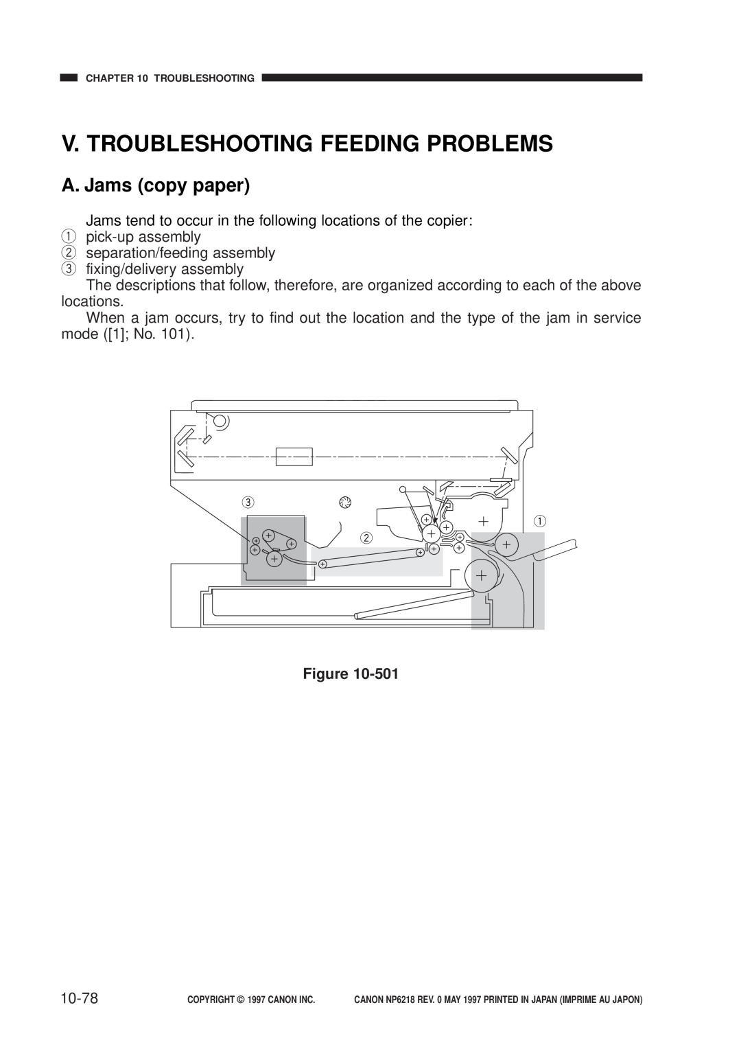 Canon NP6218, FY8-13EX-000 service manual V. Troubleshooting Feeding Problems, A. Jams copy paper, 10-78 