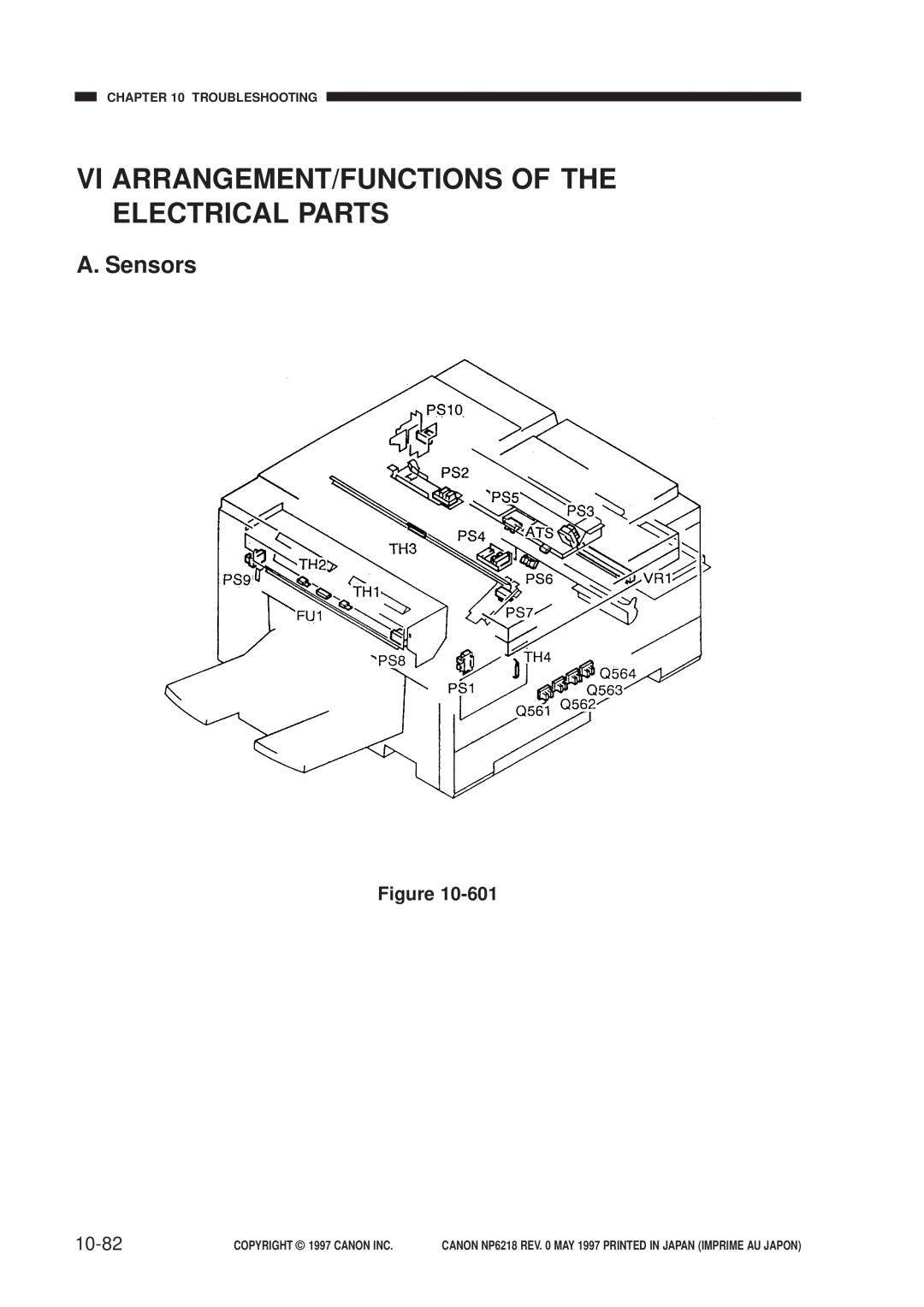 Canon NP6218, FY8-13EX-000 Vi Arrangement/Functions Of The Electrical Parts, A. Sensors, 10-82, Troubleshooting 
