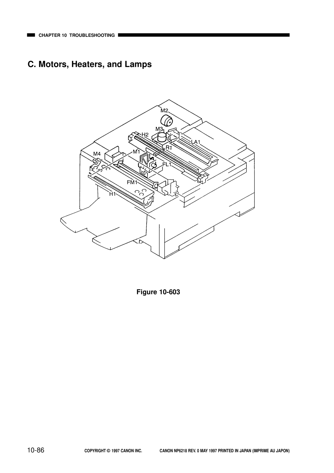 Canon NP6218, FY8-13EX-000 service manual C. Motors, Heaters, and Lamps, 10-86, Troubleshooting, COPYRIGHT 1997 CANON INC 