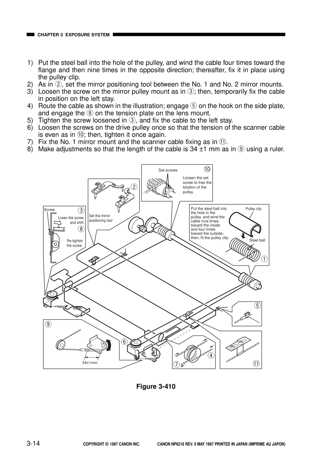 Canon FY8-13EX-000, NP6218 service manual 3-14, Tighten the screw loosened in e, and fix the cable to the left stay 