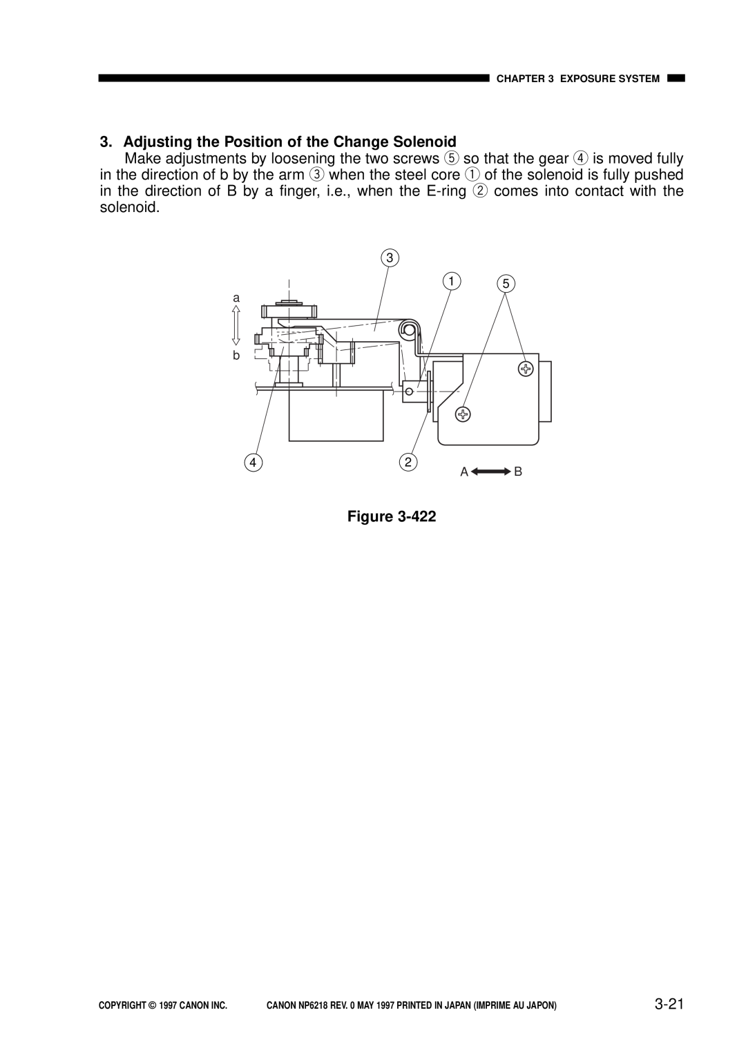 Canon NP6218, FY8-13EX-000 service manual Adjusting the Position of the Change Solenoid, 3-21, A B 