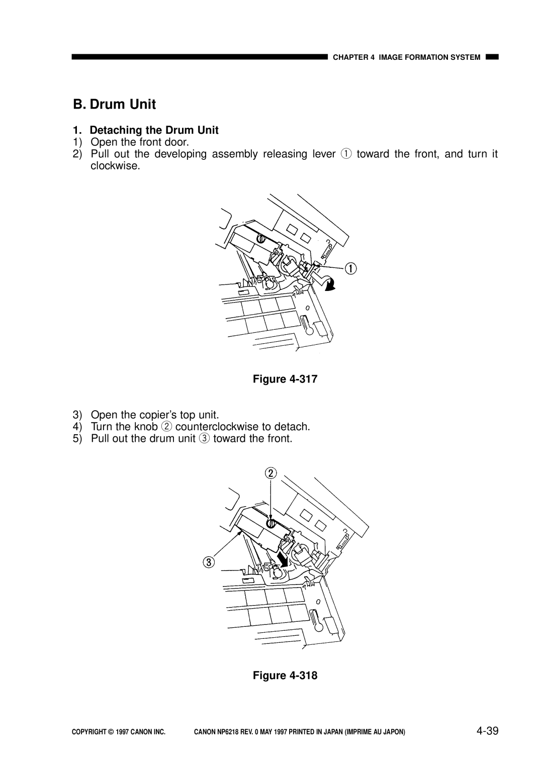 Canon FY8-13EX-000, NP6218 service manual Detaching the Drum Unit 