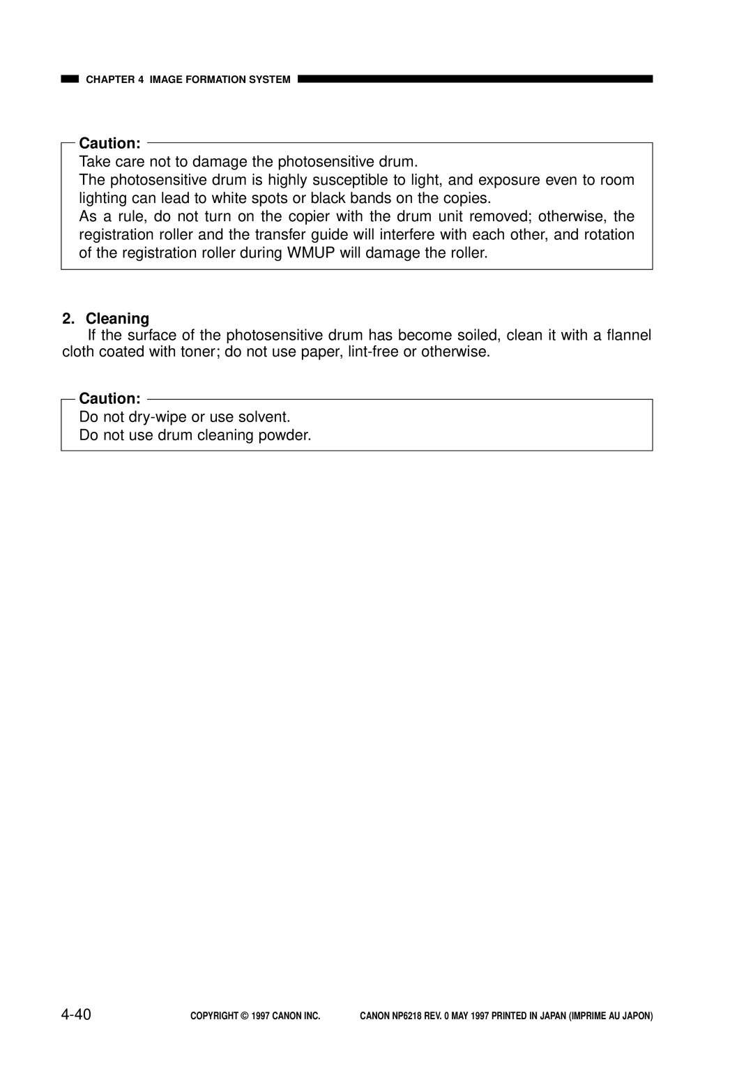 Canon NP6218, FY8-13EX-000 service manual Cleaning 