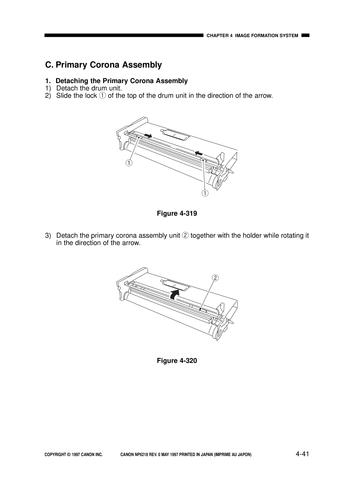 Canon FY8-13EX-000, NP6218 service manual Detaching the Primary Corona Assembly 