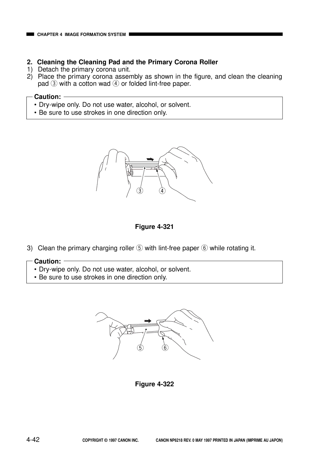 Canon NP6218, FY8-13EX-000 service manual Cleaning the Cleaning Pad and the Primary Corona Roller 