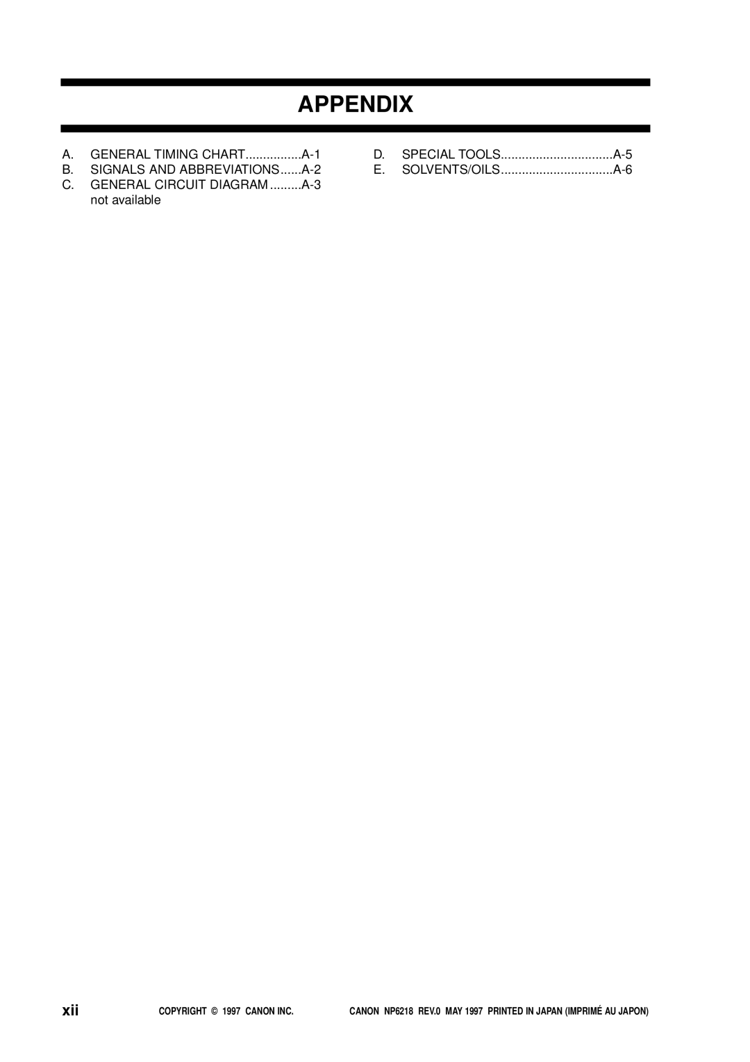 Canon NP6218, FY8-13EX-000 service manual Appendix, Xii 