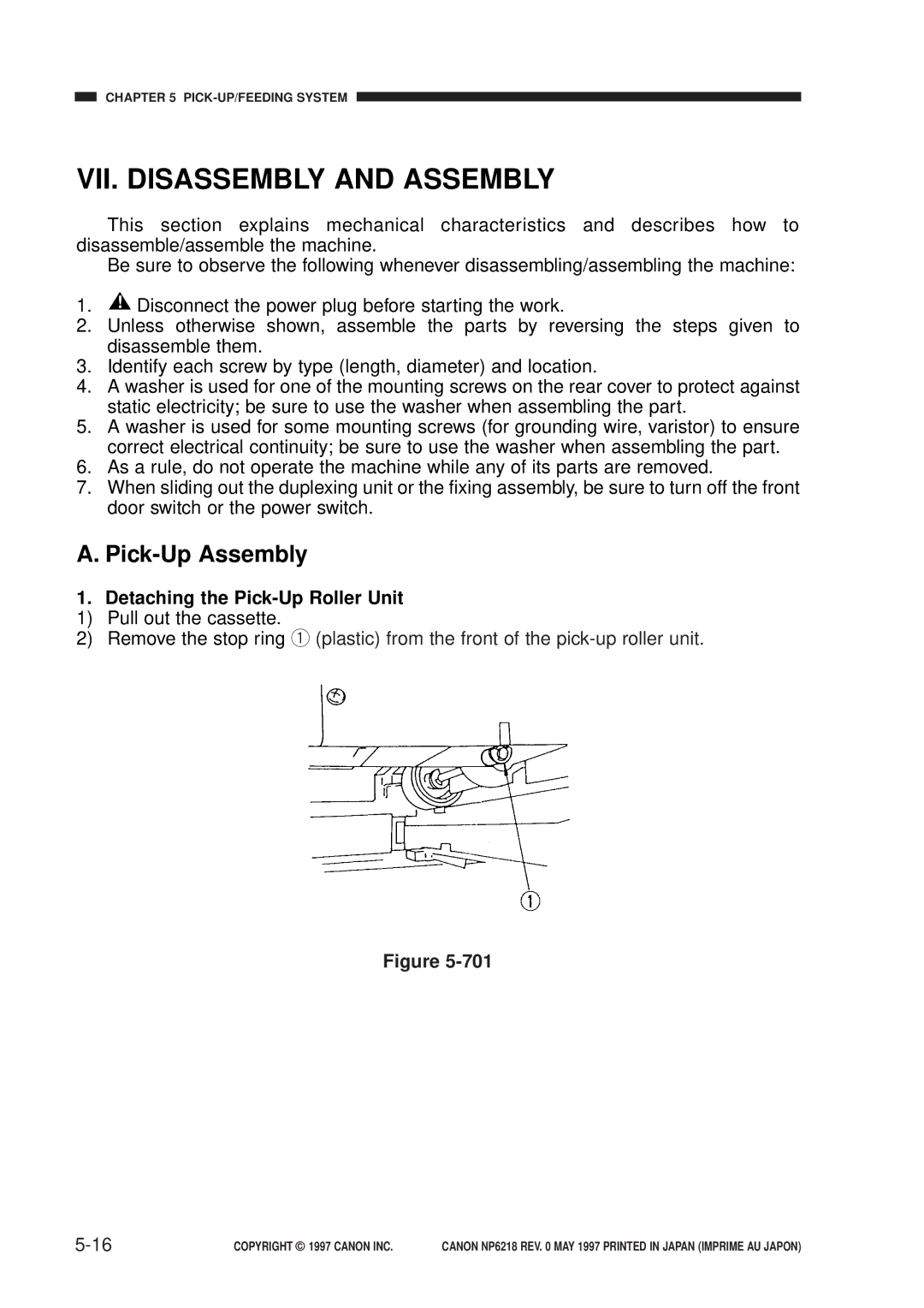 Canon FY8-13EX-000, NP6218 service manual VII. Disassembly and Assembly, Pick-Up Assembly, Detaching the Pick-Up Roller Unit 