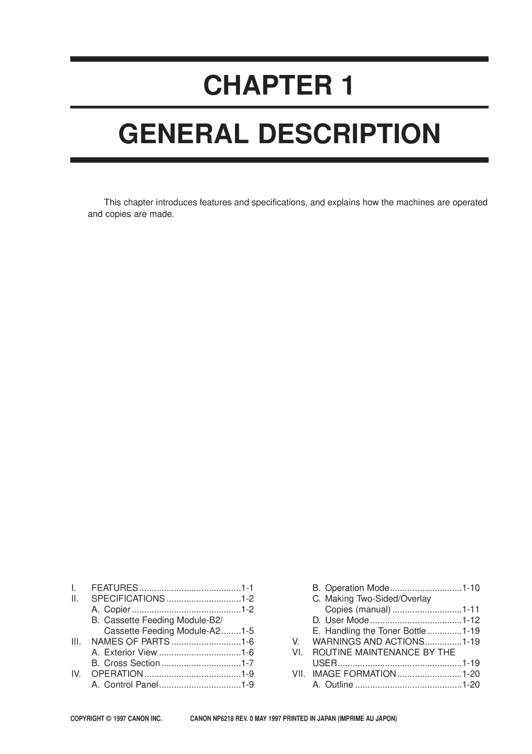 Canon FY8-13EX-000, NP6218 service manual Chapter General Description 