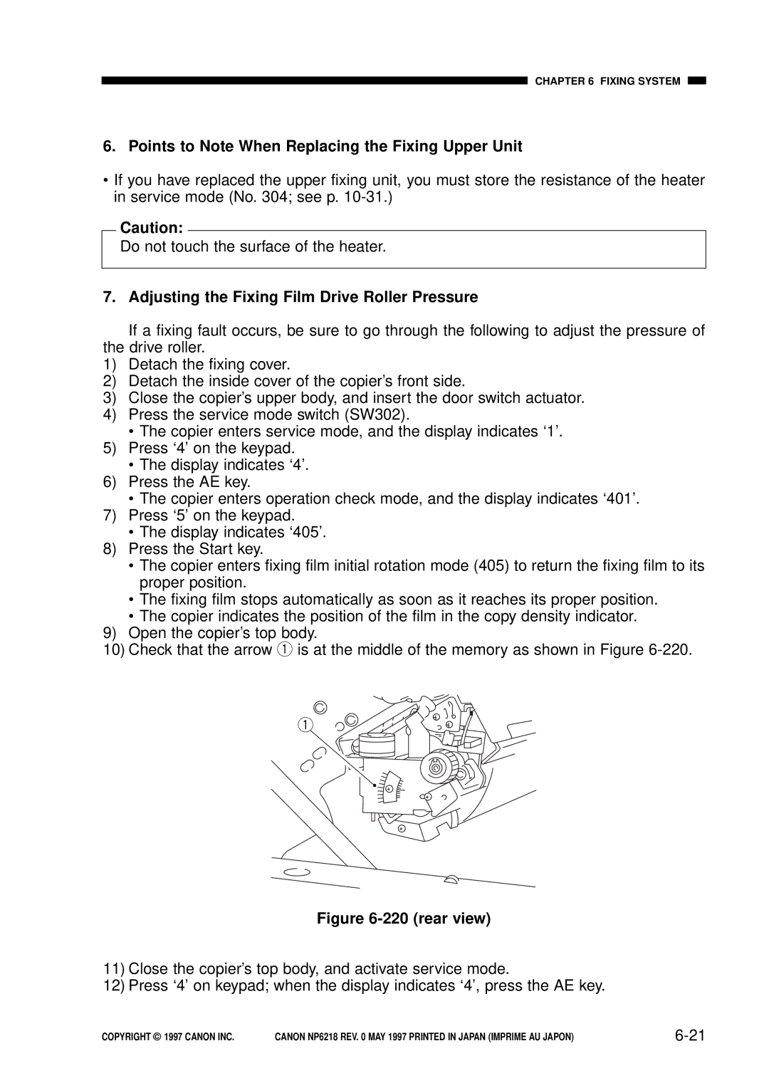 Canon FY8-13EX-000 Points to Note When Replacing the Fixing Upper Unit, Adjusting the Fixing Film Drive Roller Pressure 