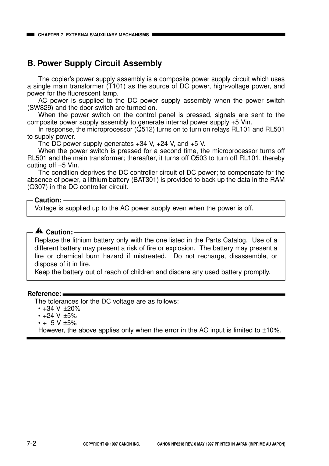 Canon FY8-13EX-000, NP6218 service manual Power Supply Circuit Assembly, Reference 