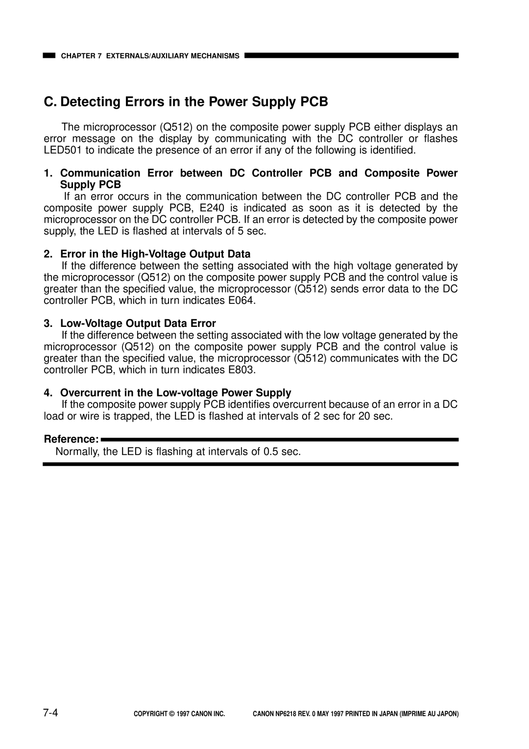 Canon FY8-13EX-000, NP6218 service manual Detecting Errors in the Power Supply PCB, Error in the High-Voltage Output Data 