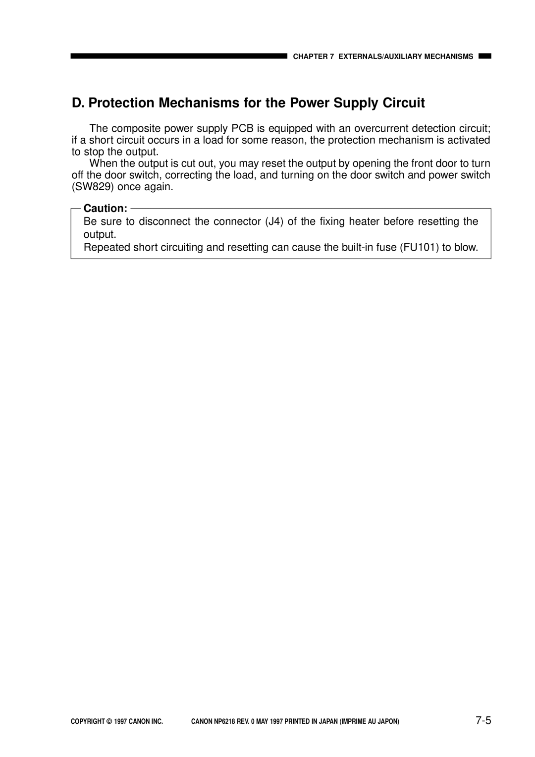 Canon NP6218, FY8-13EX-000 service manual Protection Mechanisms for the Power Supply Circuit 