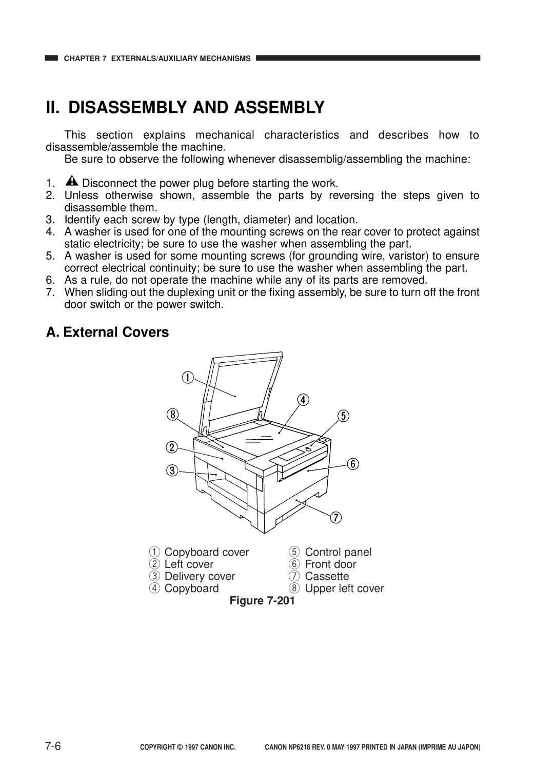 Canon FY8-13EX-000, NP6218 service manual II. Disassembly and Assembly, External Covers 