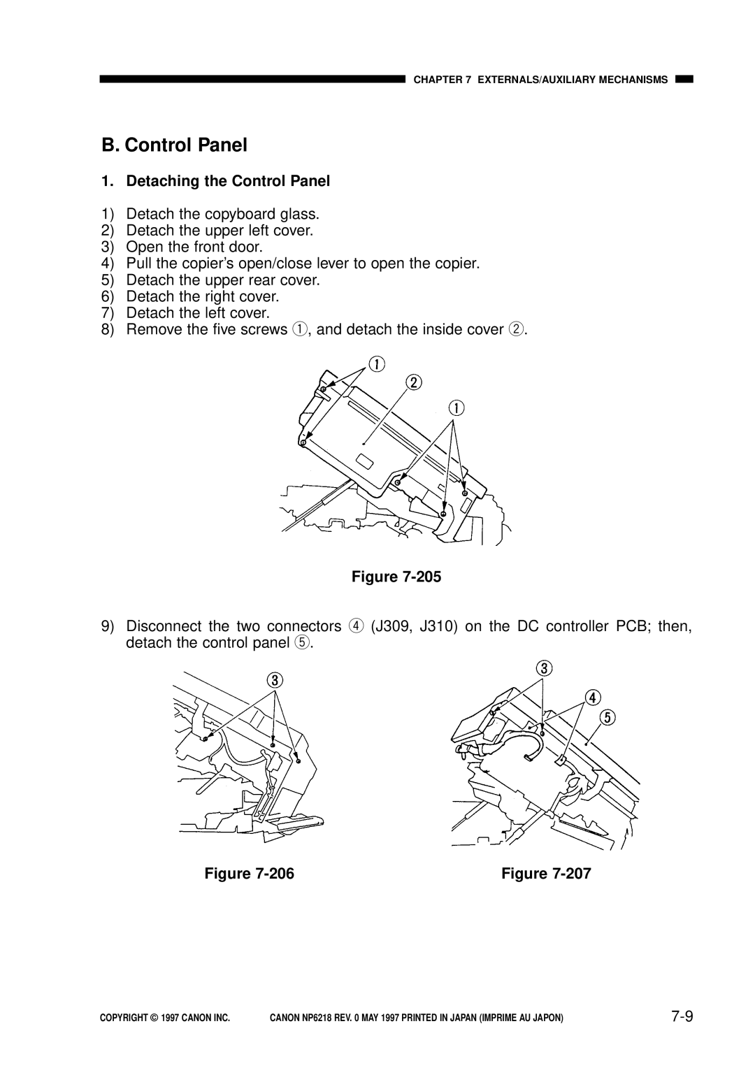 Canon NP6218, FY8-13EX-000 service manual Detaching the Control Panel 