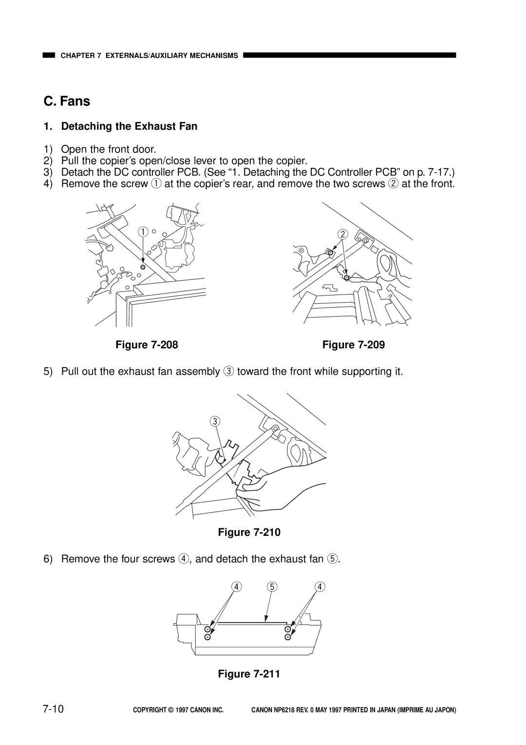 Canon FY8-13EX-000, NP6218 service manual Fans, Detaching the Exhaust Fan 