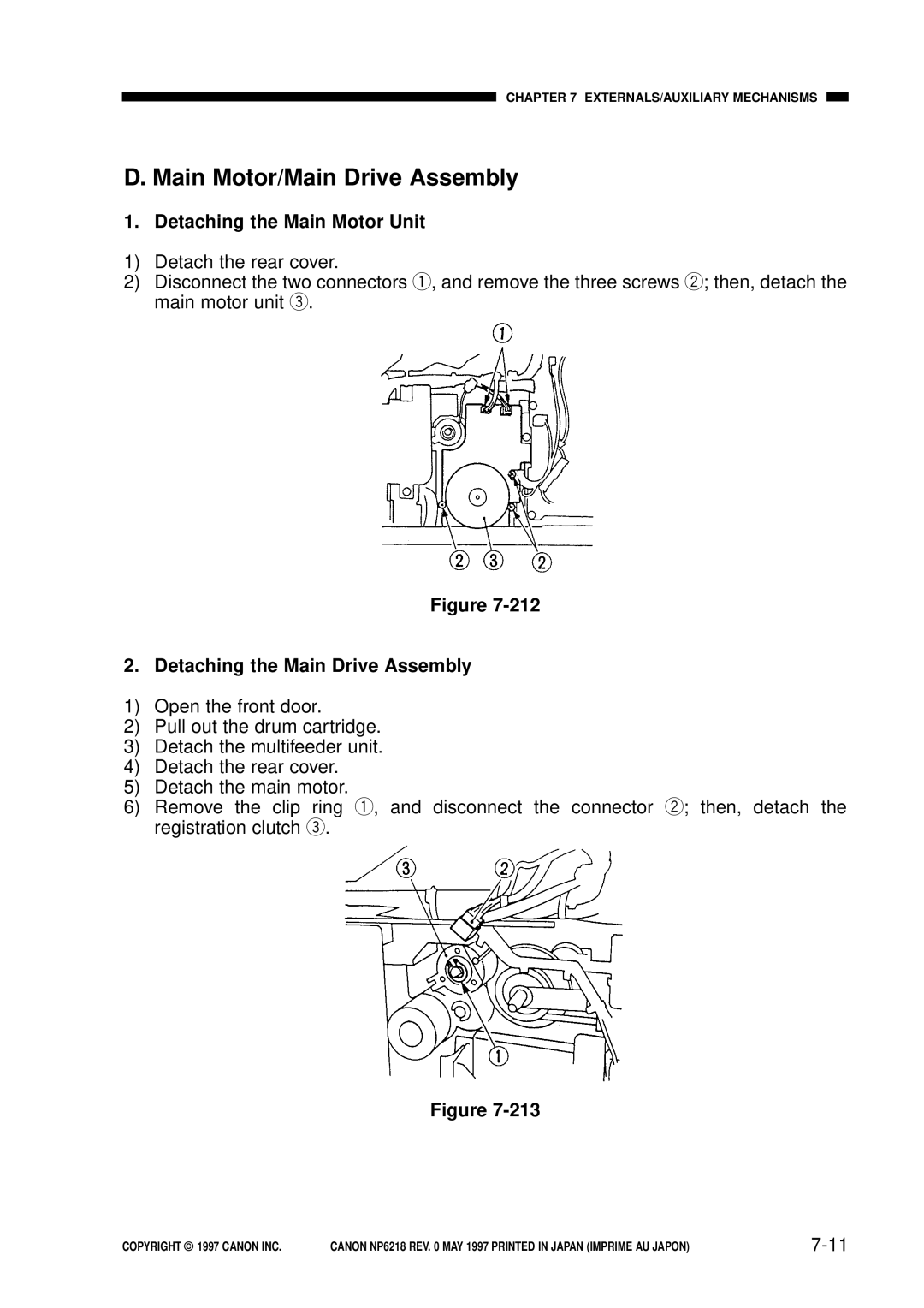 Canon NP6218 Main Motor/Main Drive Assembly, Detaching the Main Motor Unit, Detaching the Main Drive Assembly 