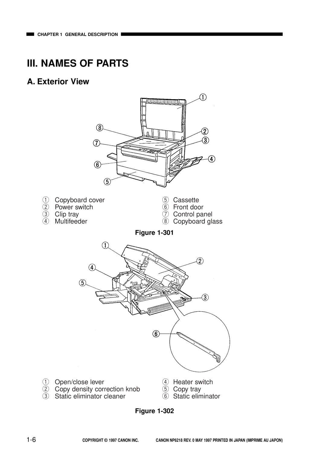 Canon FY8-13EX-000, NP6218 service manual III. Names of Parts, Exterior View 