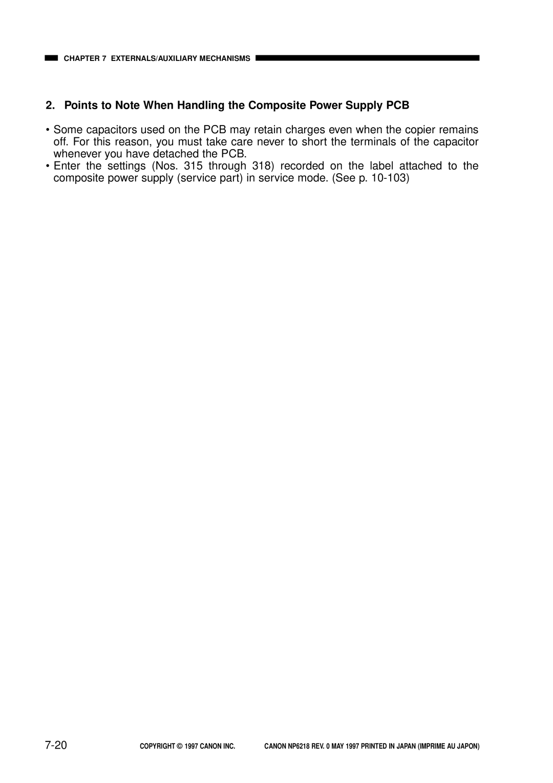 Canon FY8-13EX-000, NP6218 service manual Points to Note When Handling the Composite Power Supply PCB 