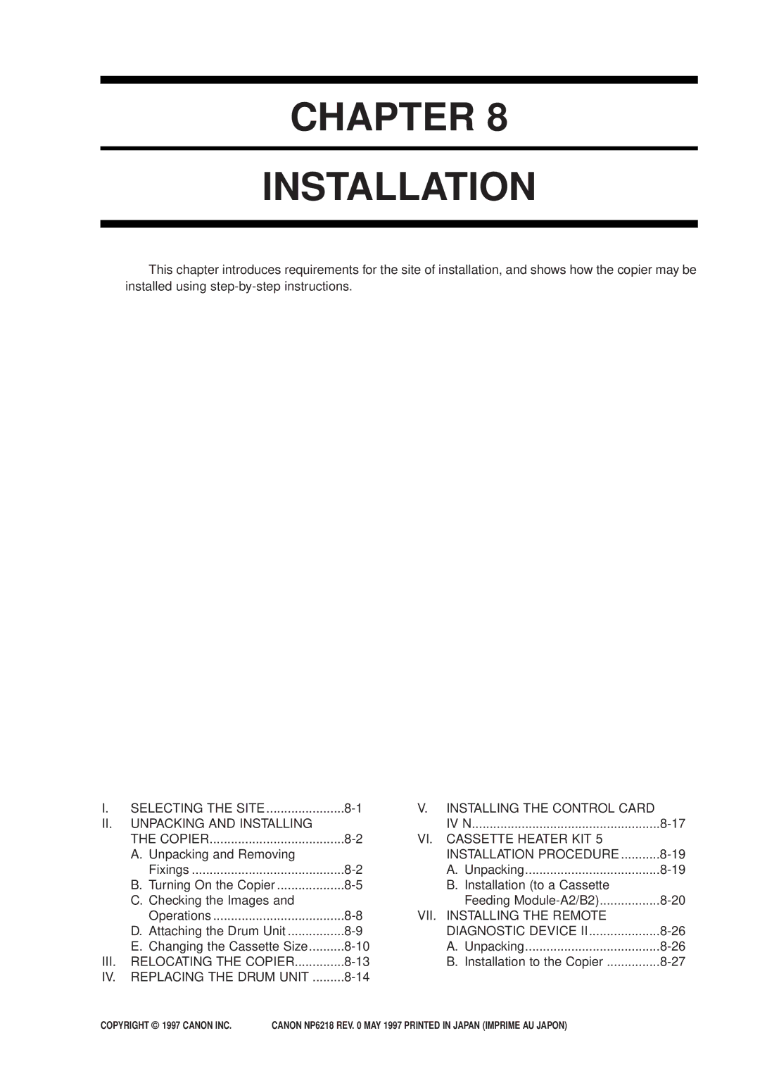 Canon NP6218, FY8-13EX-000 service manual Chapter Installation 