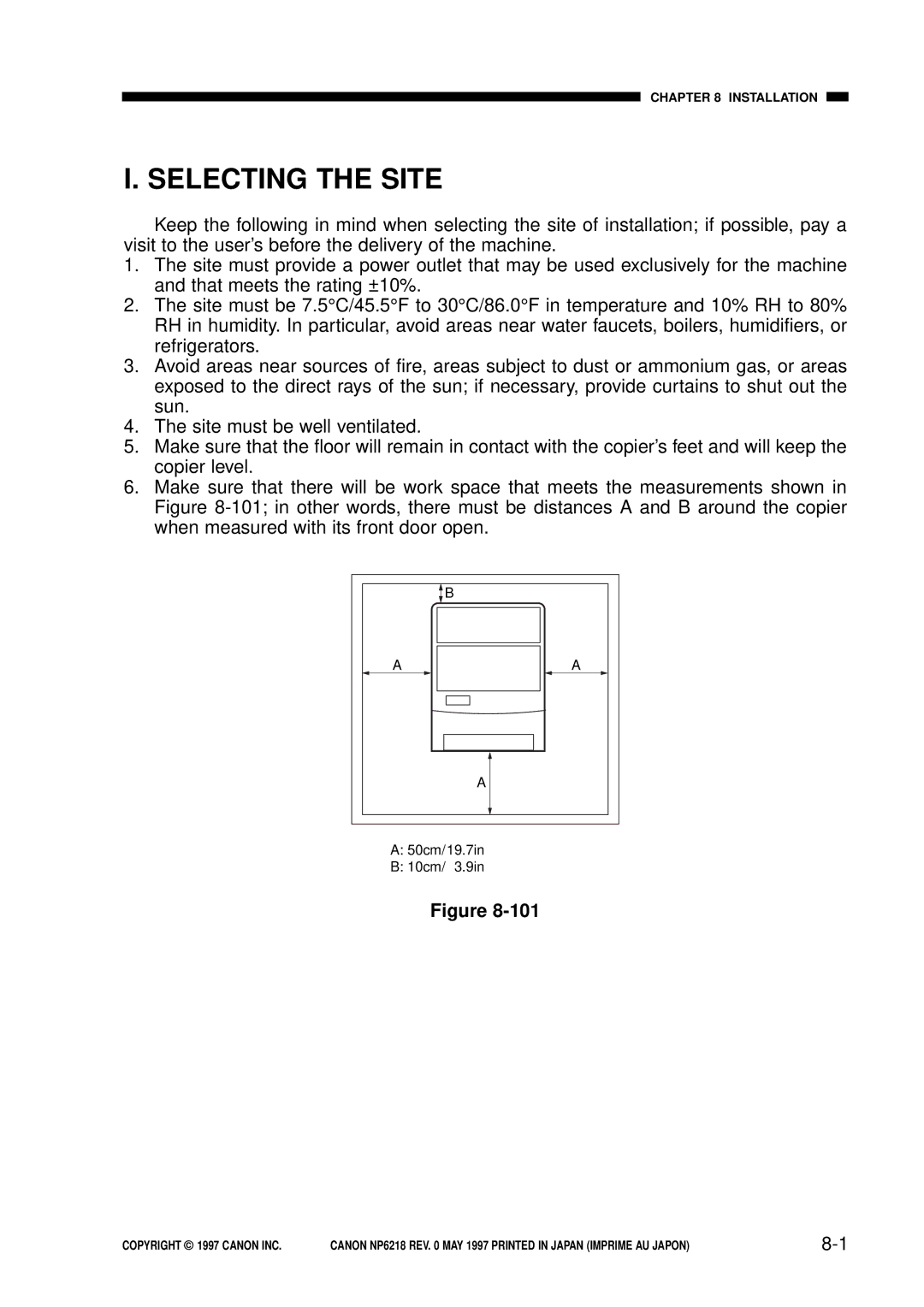 Canon FY8-13EX-000, NP6218 service manual Selecting the Site 