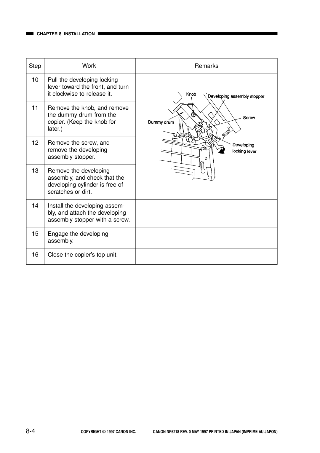 Canon NP6218, FY8-13EX-000 service manual Installation 