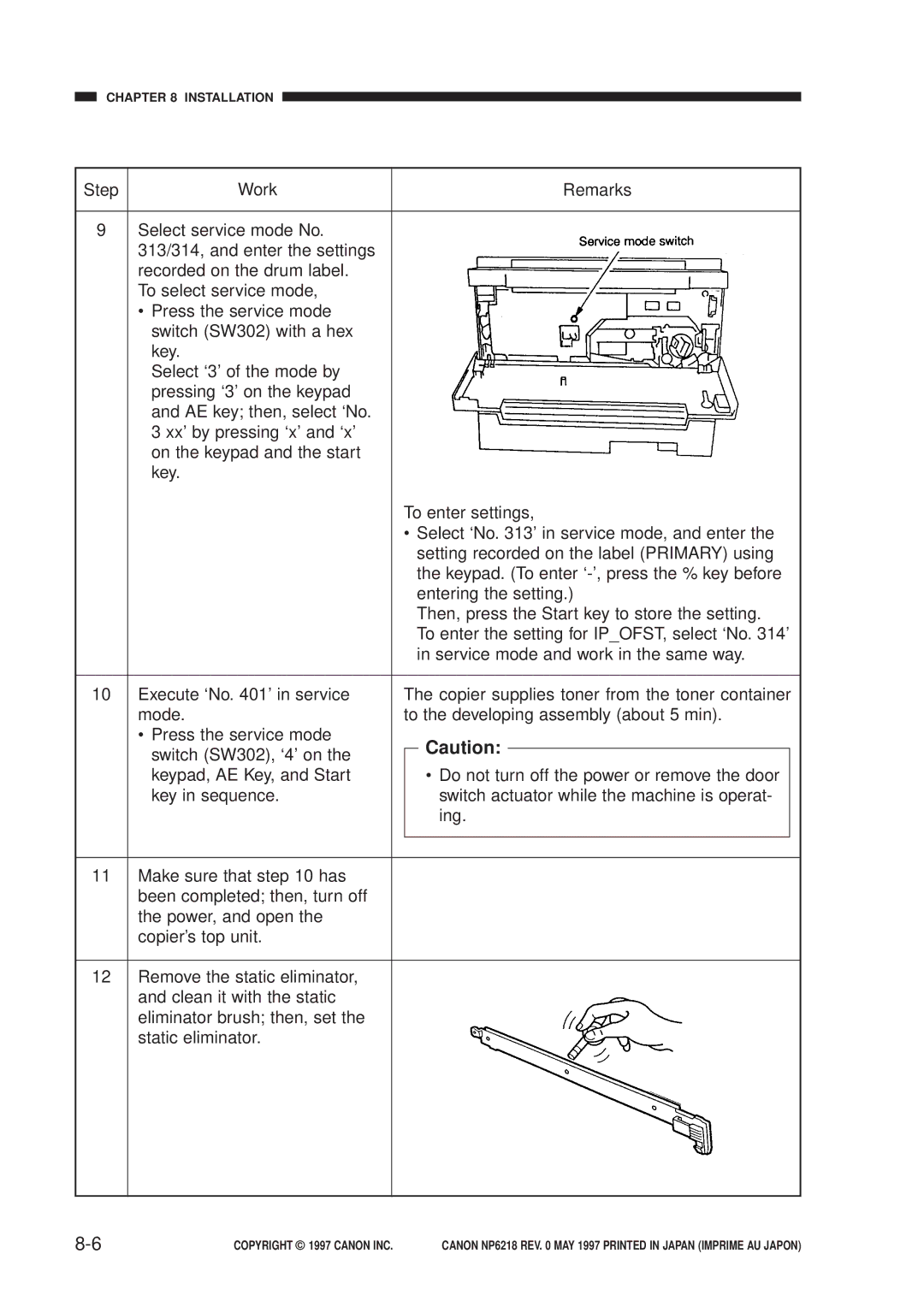 Canon NP6218, FY8-13EX-000 service manual Installation 