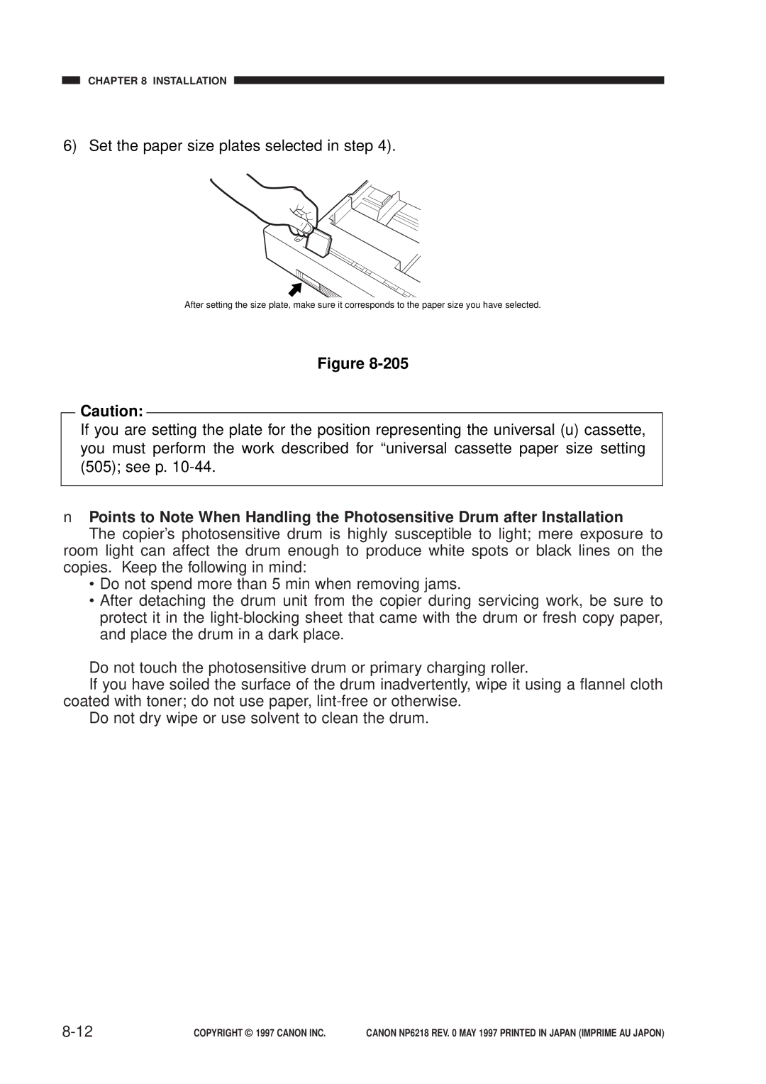 Canon NP6218, FY8-13EX-000 service manual Set the paper size plates selected in step 